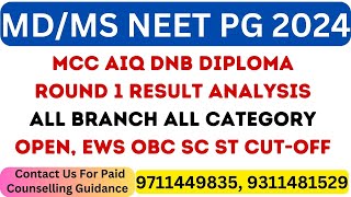 Neet PG 2024 AIQ DNB Diploma Round 1 All Branch All category Open EWS OBC SC ST Cut Off [upl. by Merrielle]