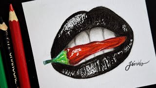 Realistic Coloured Lips DrawingColour Pencil Tutorial [upl. by Arik]