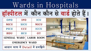 Types of Wards in Hospital  OPD ICU NICU SICU MICU PICU OT HCU CCU IPD Labor Room Emergency Ward [upl. by Chappy892]