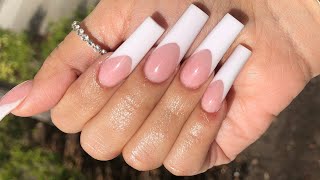 Long Tapered Square Pink And White French Tip Acrylic Nail [upl. by Oloapnaig]