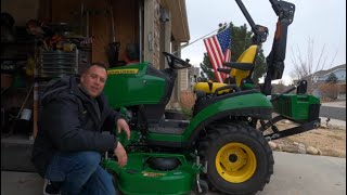 Detailed Tutorial  Remove Mower Install Front Hitch  John Deere 1025R 1023E 1026R [upl. by Eras]