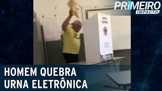 Eleitor quebra urna eletrônica com soco na Paraíba  Primeiro Impacto 031022 [upl. by Hudnut]