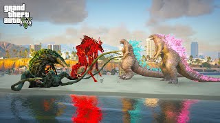 Godzilla 2024 and Godzilla Minus one vs Biollante and Cleric Muto  GTA 5 Mods [upl. by Emiline]