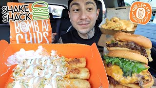 MUKBANG EATING SHAKE SHACK KOREAN CHEESEBURGER DOUBLE CHEESEBURGER LOADED TAQUITOS CHEESE FRIES ASMR [upl. by Martinic]