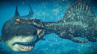 Megalodon quotHUNT amp FIGHTquot vs ALL Marine reptiles  Spinosaurus  JWE 2 Park Managers Collection Pack [upl. by Eetsirhc191]