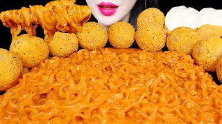 ASMR CHEESY CARBO FIRE NOODLE CHICKEN CHEESE BALL 까르보불닭 뿌링클 치킨 치즈볼 먹방 EATING SOUNDS MUKBANG [upl. by Mieka481]