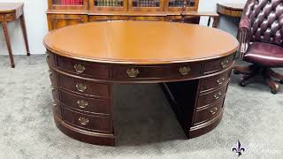 Bespoke Large Oval Flame Mahogany Partners Pedestal Desk [upl. by Ibba813]