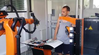 Kuka robot with Sick S300 perimeter sensor [upl. by Htehpaj]