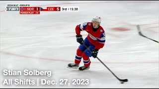 Stian Solberg  All Shifts  Team Norway U20 vs Team Czechia U20 WJC  12 27 2023 [upl. by Kinimod]