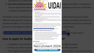 Aadhar Card Recruitment 2024 Aadhar Card Vacancy 2024 Latest Government 2024 Applyofflineonline [upl. by Eiramnaej]