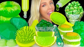 ASMR MUKBANG Green Desserts Edible Hairbrush Pineapple Jelly Edible Diamonds Syringe Drink 먹방 [upl. by Aleuqahs630]