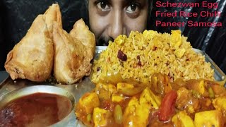 Eating Schezwan Egg Fried Rice Chilli Paneer Samosa 🔥 [upl. by Eidoow]