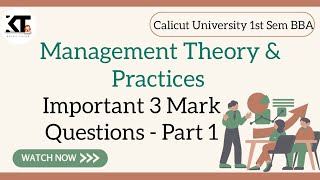 Calicut University 1st Sem BBA Management Theory amp Practices Important 3 mark Questions Part 1 [upl. by Llednahs70]