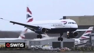 BA flight makes nailbiting landing during Storm Isha  SWNS [upl. by Ardnal]