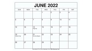 Printable June 2022 Calendar Templates with Holidays  Wiki Calendar [upl. by Loydie950]