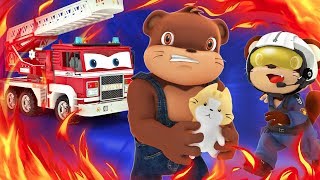 appMInk Fire Truck amp Police Car Fire Rescue  Save Cat amp Learn English  ESL video for kids [upl. by Gurtner]