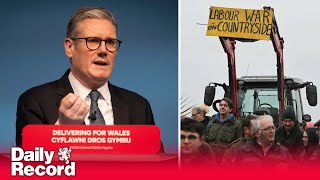 Sir Keir Starmer lauds path of change in speech as farmers protest outside Welsh Labour conference [upl. by Labanna669]