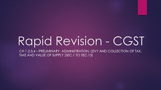 Rapid Revision of CGST Act 2017  Sec1 to Sec15 [upl. by Carlock]