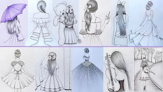 11 easy girl back side drawing ideas  part  4  Pencil sketch Tutorials  How to draw [upl. by Malda]