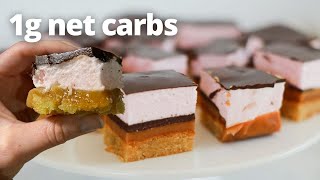 Delicious KETO Caramel Marshmallow Slice Keto Pinky Bar Slice recipe [upl. by Lachlan]