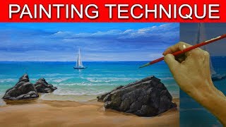 How to Paint a Simple Seascape in Basic Step by Step Acrylic Full Painting Tutorial by JM Lisondra [upl. by Marcie]