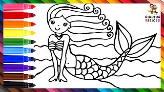 Dibuja y Colorea Una Hermosa Sirena 🧜‍♀️🌊🌈 Dibujos Para Niños [upl. by Schulze]