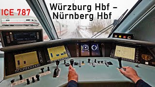 Schneegestöber  ICE 787 Würzburg Hbf  Nürnberg Hbf  ICEFührerstandsmitfahrt  BR 401 [upl. by Semmes]