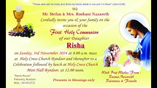 First Holy Communion of Risha  Holy Cross Church Mini Hall Byndoor [upl. by Ordnaxela]