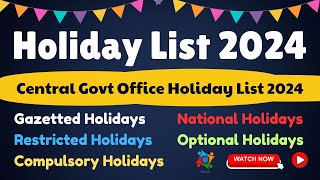 Central Government Dopt Holiday List 2024 PDF Download [upl. by Roshan]