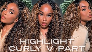 CURLY HIGHLIGHT V PART WIG NO EDGES OUT NO LACE BEAUTYFOREVER  ALWAYSAMEERA [upl. by Gustav262]