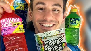 New Snacks Review Sour Powerade Sour Strips Bites amp More [upl. by Attenol]