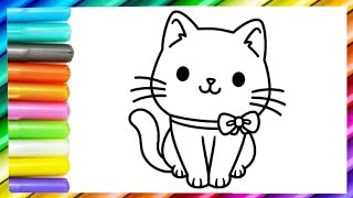 Drawing and Painting a Cute Cat 😺😍😺 Step By Step Drawing Tutorials For Kids [upl. by Anemolihp]