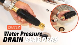 Hydro Pressure Bladders blast water into cloggs to clear sinks showers tubs drains gutters more [upl. by Adnaral]