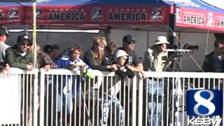 Surfers pack into Steamer Lane for youth surfing competition [upl. by Alliuqet435]