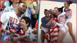 Simone Biles Husband amp USA Gymnasts Families Celebrate Gold Medal Win At 2024 Paris Olympics [upl. by Adallard]