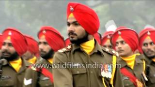 Handsome Sikh soldiers of Indian Army marching on Republic Day 2015 [upl. by Eyllek]