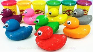 Learn Colors with Sparkling Play Doh Ducks and Clay Slime Surprise Toys [upl. by Eiramaliehs]