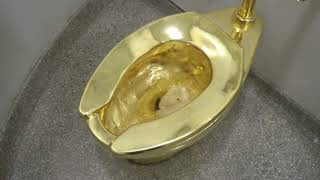 The Famous Stolen Solid Gold Toilet Sculpture  The Guggenheim NYC by Maurizio Cattelan quotAmericaquot [upl. by Rickey225]