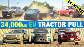 Rivian R1T vs Ford F150 Lightning vs Ford F150 Hybrid Tractor Pull Showdown [upl. by Domini727]