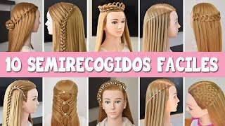 10 Semirecogidos faciles  Peinados con trenzas rapidos para cabello largo y suelto [upl. by Lebazej]