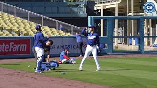 Dodgers pregame Yoshinobu Yamamoto warms up for bullpen session infielders take ground balls [upl. by Karoline]