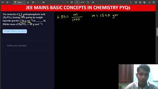 The molarity of 1 L orthophosphoric acid H3PO4 having 70 purity by weight specific gravity 154 [upl. by Siraved653]