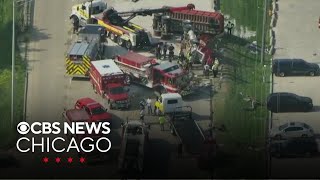 Dump truck flips over on Route 53 in Chicagos western suburbs [upl. by Sophy377]