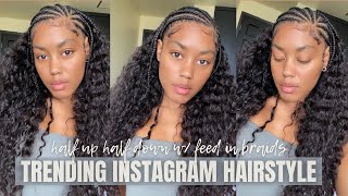 HOW TO HALF UP HALF DOWN WFEED IN BRAIDS  TRENDING HAIRSTYLE 2021 [upl. by Iramaj]