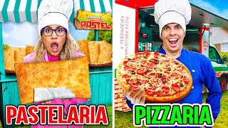 TRANSFORMAMOS A MANSÃO EM UMA PIZZARIA VS PASTELARIA PARA VER QUEM VENDE MAIS  DEU BRIGA [upl. by Oberstone]