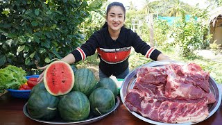 Cooking with Sreypov Yummy watermelon cook with pork  My country style cooking [upl. by Oiznun]