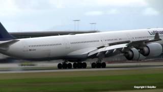 Lufthansa A340600 arrival 26R at YVR HD [upl. by Hacceber]