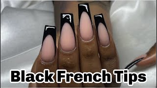 Black French Tips Nails  real time acrylic application [upl. by Coralie]