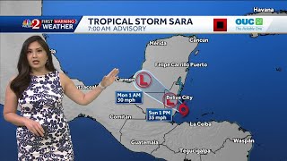 Tropical Storm Sara moving across Central America Remnants expected to bring rain to Florida [upl. by Ailahtan]