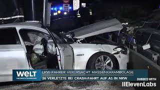 POŚCIG W NIEMCZECH 20 rannych Kierowca ciężarówki powoduje masowy karambol na autostradzie A1 [upl. by Athenian689]